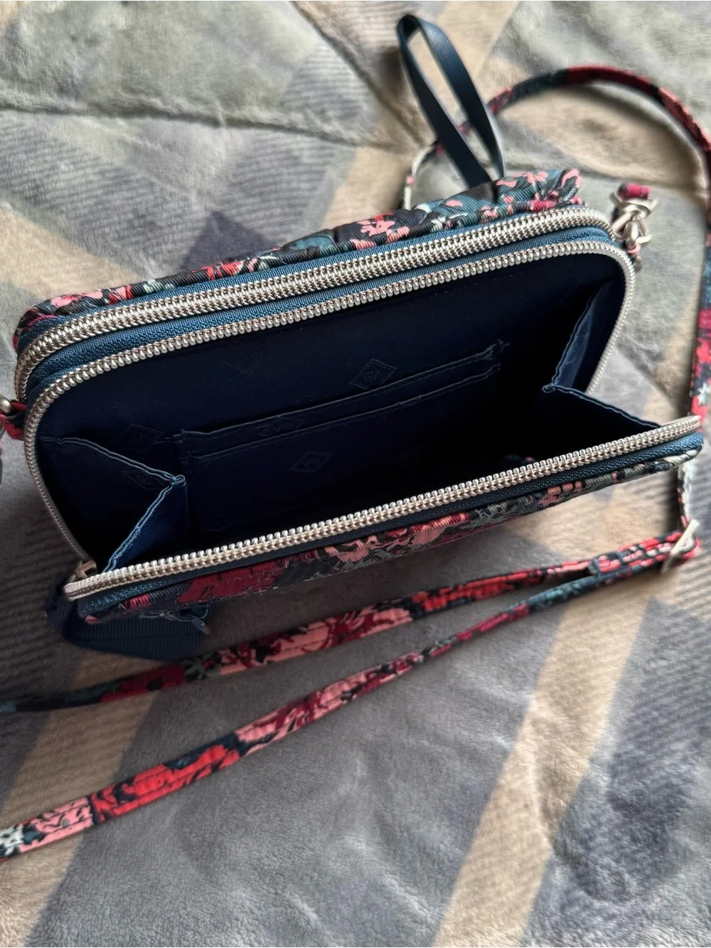 Vera Bradley Quilted Floral Wristlet in Red, Pink & Teal
